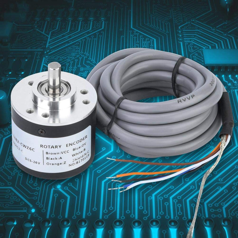 5-26V DC Incremental Rotary Encoder, E6B2-CWZ6C 38mm Diameter NPN Open-Collector Output ABZ 3 Phase General-Purpose Rotary Encoder with 2m Wiring Wire(360P/R)