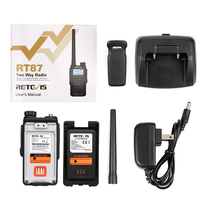 Retevis RT87 2 Way Radio Waterproof IP67,Long Range Walkie Talkie Rechargeable Dual Band High Power Two Way Radio, VOX DTMF MSK Tone (1 Pack)