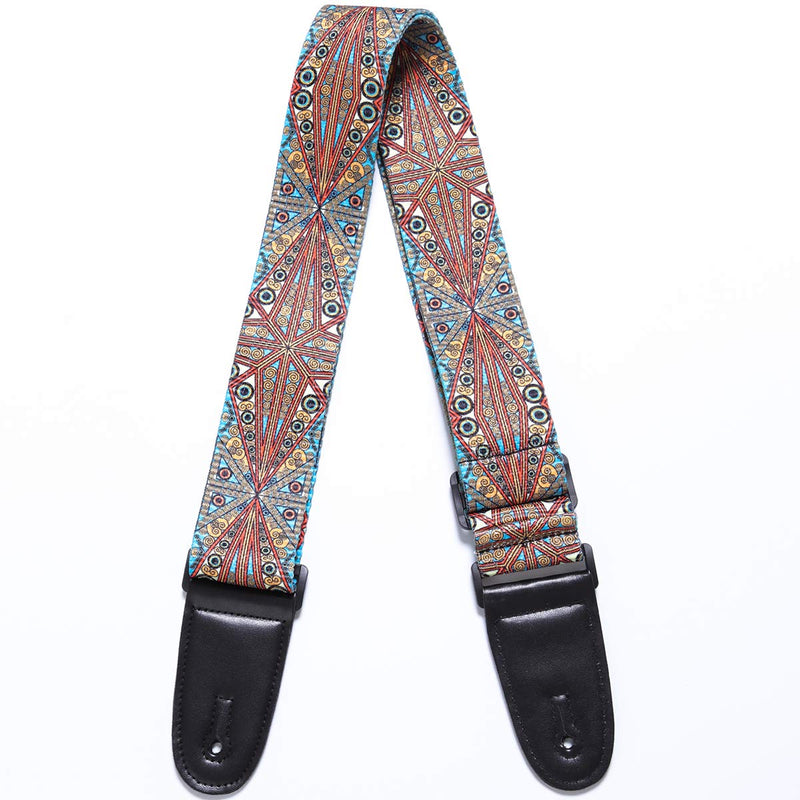 WOGOD Guitar Strap Jacquard Acoustic Guitar Strap, Electric Bass Guitar Strap, Soft Strap with PU Leather Ends(Yellow-blue)