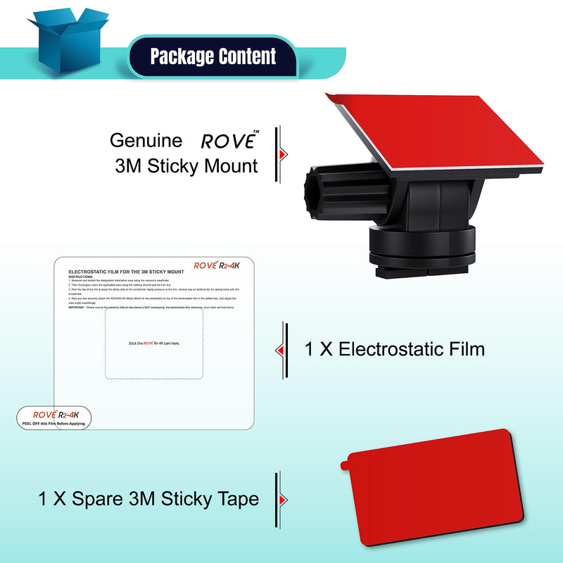 ROVE 3M Sticky Mount for R2-4K Dash Cam | 1x 3M Adhesive Mount | 1x Spare 3M Sticky | 1x Electrostatic Film