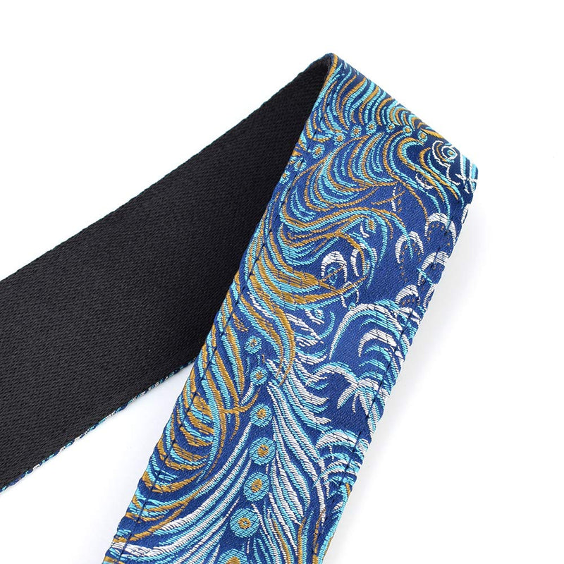CLOUDMUSIC Guitar Strap For Acoustic Electric Embroidered Jacquard Vintage Floral Patterns(Colorful Feather In Blue) Colorful Feather In Blue