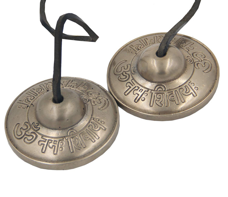 DharmaObjects Tibetan Premium Quality"Om Namah Shivaya" Tingsha Cymbals 2.5" With Pouch