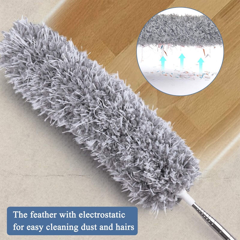 [AUSTRALIA] - Microfiber Duster for Cleaning, 100" Extension Pole Telescoping Duster, Bendable & Washable Dusters for Clean Cobwebs, Ceiling Fan, High Ceiling, Blinds, Furniture, Cars Gray 