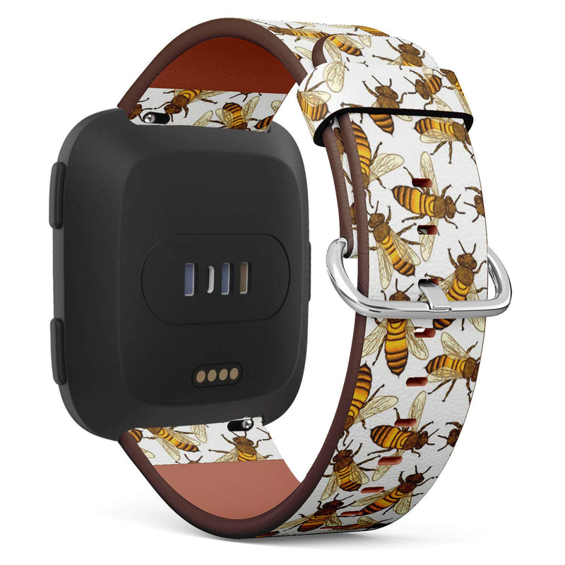 Compatible with Fitbit Versa, Versa 2, Versa Lite, Leather Replacement Bracelet Strap Wristband with Quick Release Pins // Honey Bees Honeycomb