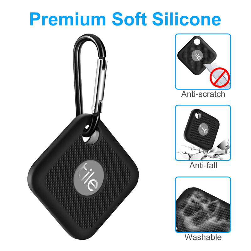 Silicone Case for Tile Pro (2020 & 2018), 2 Pack Cover Case Anti-Scratch Lightweight Soft Full Body Shock Protective Sleeve Ultra Slim Skin for Tile Pro Bluetooth Anti-Loss Device with Carabiner Black