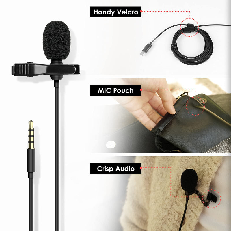 Lavalier Microphone - Easy Clip on Microphone - Lapel Microphone - omnidirectional Microphone for iPhone - Tiny Microphone with Clip - lav mic - Lapel mic - Microphone lavalier… 3.5 mm AUX