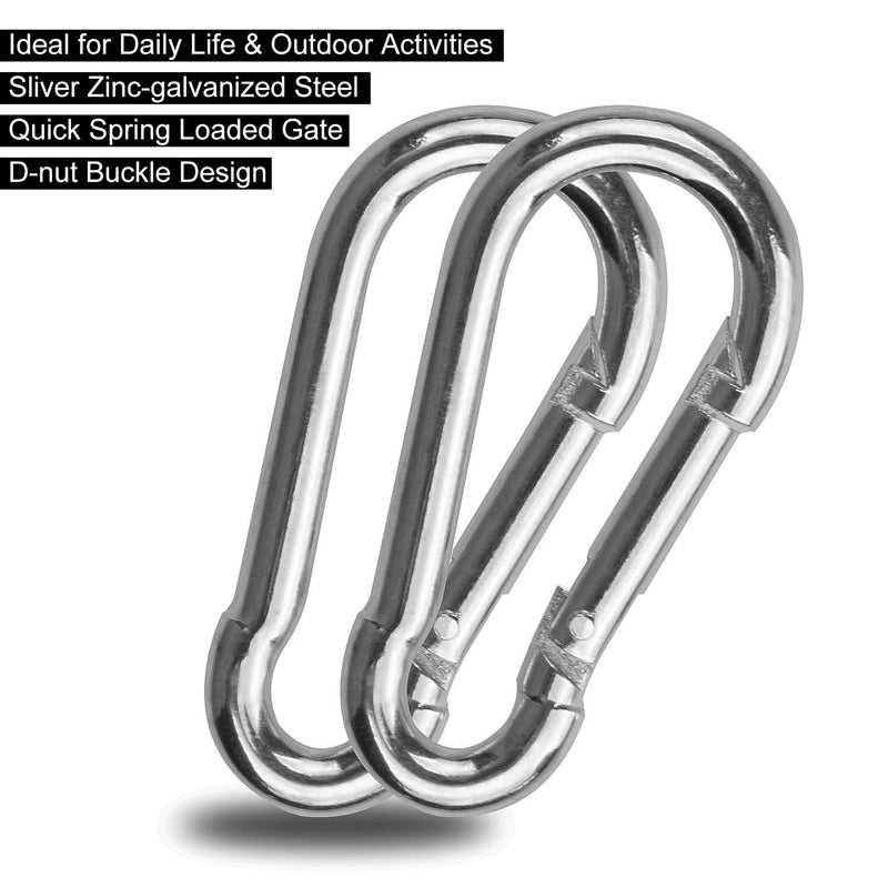 30 Pack Sliver Spring Hook, Zinc-Galvanized Steel Carabiner Small M4x40MM Carabiners for Backpacks or Key Chains, Silver Quick Link Snap Spring Clip Hook for Ropes, Pet, Indoor and Outdoor Equipment