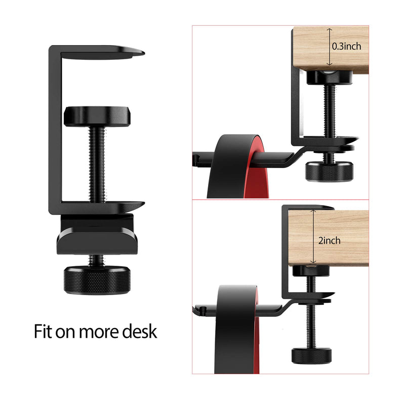 APPHOME Headphone Stand Hanger Under Desk 360 Degree Rotating PC Gaming Headset Holder Aluminum Clamp Hook Space Save Mount, Universal Fit All Headphones, Black