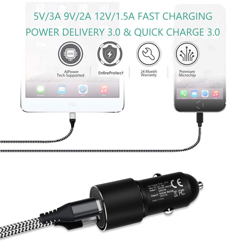 USB C Car Charger 36W PD&QC 3.0 Fast Charging for Samsung Galaxy S21 S20 Plus Ultra FE 5G 21,Note 10 20 Ultra,A72 A52 5G A12 A42 A51 A71,Pixel 3A 4A 5,Cigarette Lighter Adapter-6ft C to C Charge Cable