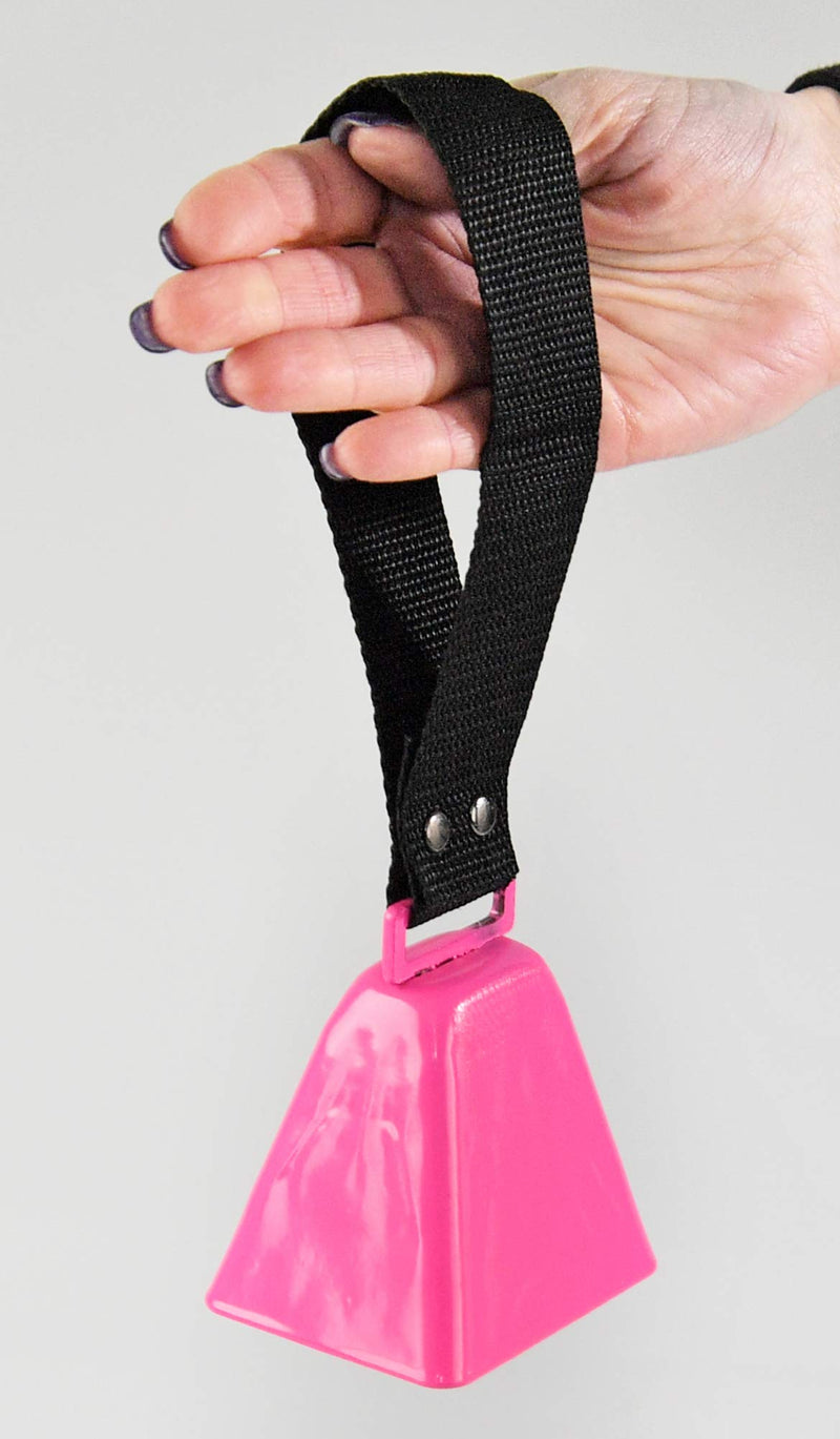 HOME-X Cowbell with Wrist Strap, Sporting Event Bell, Cheering Bell, Party Noise Maker, School Bell, Pink, 3 1/2” L x 3” W x 2 3/8” H