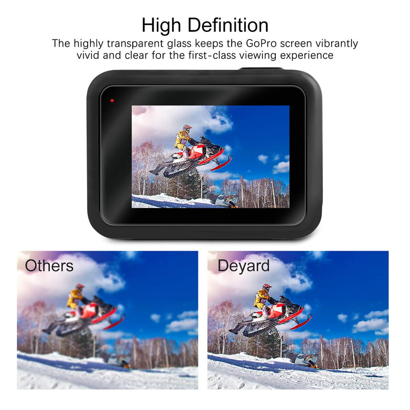 Deyard Accessories Kit Compatible with GoPro Hero 8 Black, with Silicone Rubber Protective Case + 4pcs Ultra Clear Tempered Glass Screen Protector + 2pcs Display HD Lens Protector