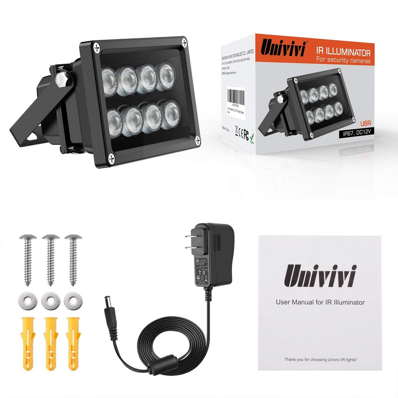 Univivi IR Illuminator 90 Degree Wide Angle 8-LEDs IR Infrared Light for Security Cameras