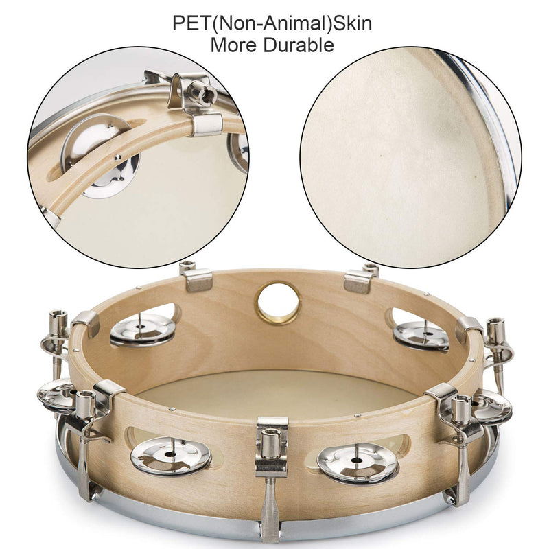 Tambourine, Fixm Tunable Tambourine 9 Inches with 6 Paris of Jingles, Large Tambourine for Adults and Kids