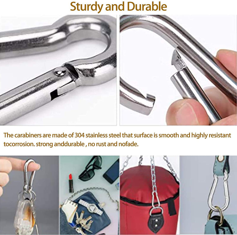 DOPHYRANIX 3 Inch Carabiner Spring Snap Hook Steel Clip Link Buckle Heavy Duty 8x80mm 10 Pcs for Outdoor Camping Hiking Hammock Swing, White
