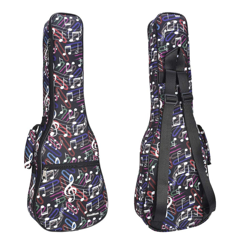 CLOUDMUSIC Ukulele Case Backpack Straps Gig Bag For Soprano Concert 21 23 24 Inch(Musical Notes, Concert) Musical Notes