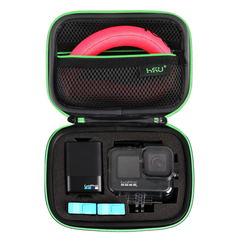 Carrying Case for GoPro Hero 10/9/8, Hero 7 Black,6,5, 4, Black, Silver, 3+, 3,Hero(2018) and Accessories,HSU Protective Security Bag, Storage Solution for Adventurers-Upgraded Interior Foam Green