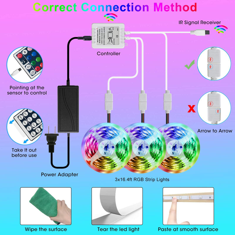 [AUSTRALIA] - Borllyem Led Strip Lights 49.2 Feet, Color Changing Led Light Strip 5050 SMD Rope Lights 44Keys Remote Led Lights for Bedroom Home Party 
