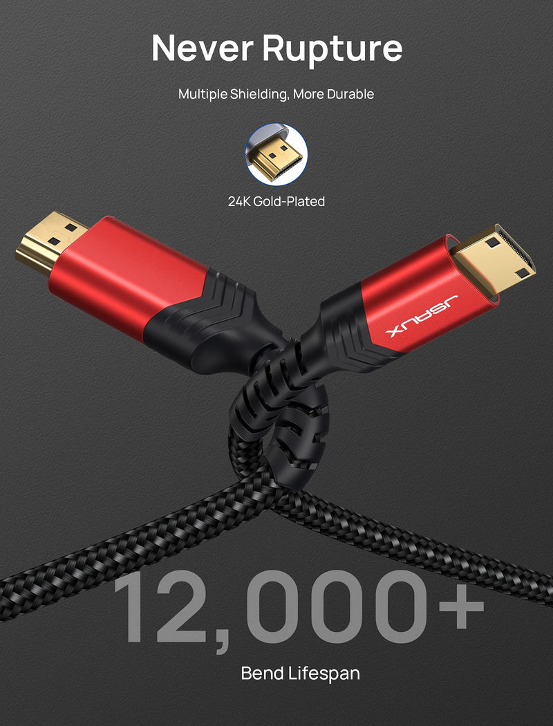 [AUSTRALIA] - Mini HDMI to HDMI Cable 6FT, JSAUX [Aluminum Shell, Braided] High Speed 4K 60Hz HDMI 2.0 Cord, Compatible with Camera, Camcorder, Tablet and Graphics/Video Card, Laptop, Raspberry Pi Zero W -Red… Red 