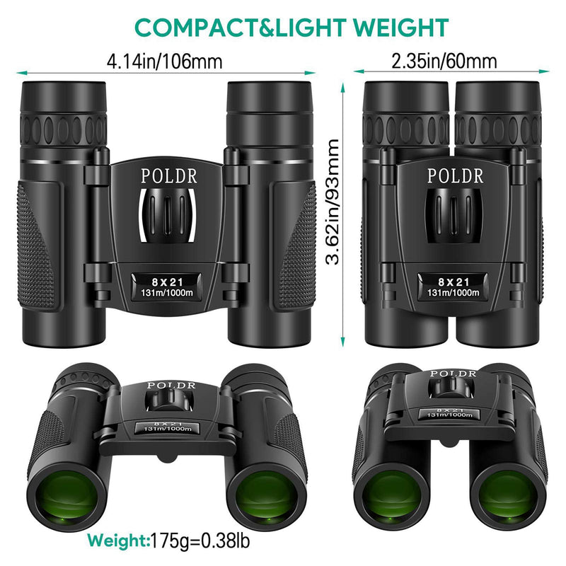 POLDR 8x21 Small Compact Lightweight Binoculars for Adults Kids Bird Watching Traveling Sightseeing.Mini Pocket Folding Binoculars for Concert Theater Opera Black