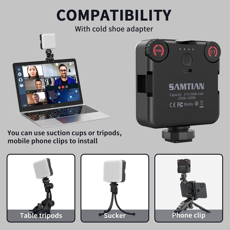 SAMTIAN LED Video Light ,81 LED Beads Mini Video Conference Lighting Kit 2500-6500K Dimmable LED Camera Lights with Suction Cup Mini Tripod 180°Rotation Movable Clip for YouTube/Blogs /Live Broadcast TL-AL81