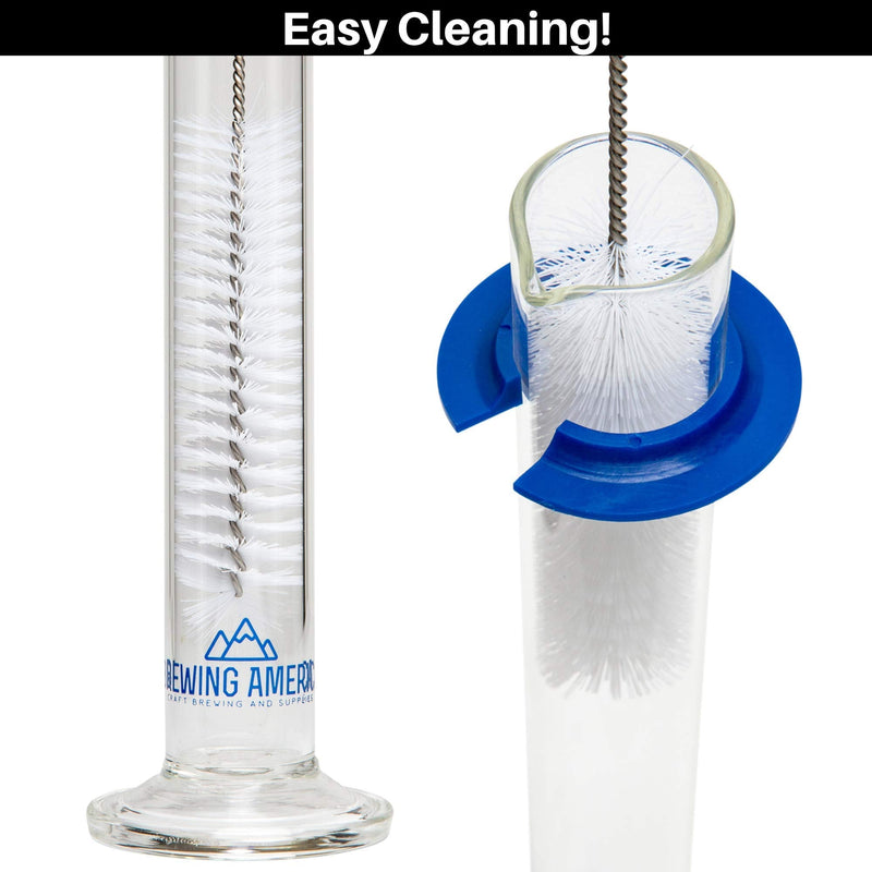 Glass Hydrometer Test Tube Jar & Cylinder Brush - Narrow Flask for Alcohol Testing Moonshine, Homebrew Beer, Home Wine Making Kits, Borosilicate Glass 3.3