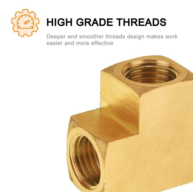 Brass Pipe Fitting, SUNGATOR Barstock Tee, 1/4" x 1/4" x 1/4" NPT Female Pipe (2-Pack) 2 Pack