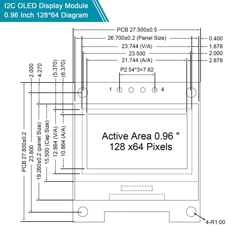 Frienda 5 Pieces 0.96 Inch OLED Module 12864 128x64 Driver IIC I2C Serial Self-Luminous Display Board Compatible with Arduino Raspberry PI (White) White