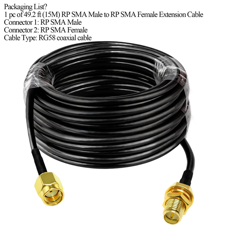 RP SMA Cable RG58 49.2 FT(15M) TUOLNK RP-SMA Female to RP-SMA Male Extension Cable 50ohm for Outdoor Antenna RPSMA Coax Cable 49.2ft
