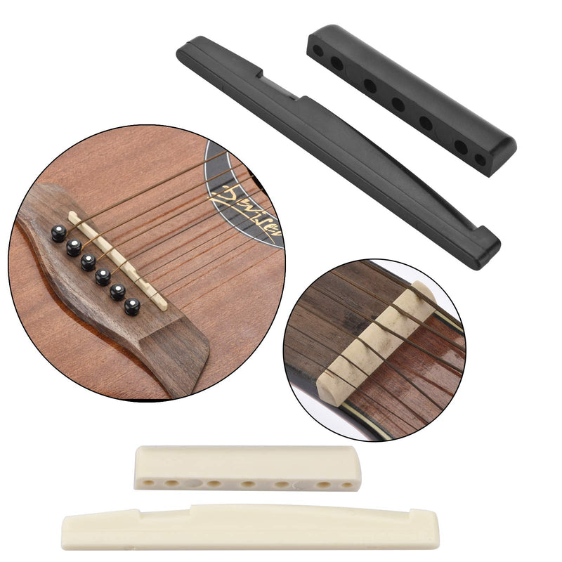 36PCS Acoustic Guitar Bridge Pins Pegs with 2 PCS Guitar Saddle Nut and Bridge Pin Puller Remover, Ivory & Black