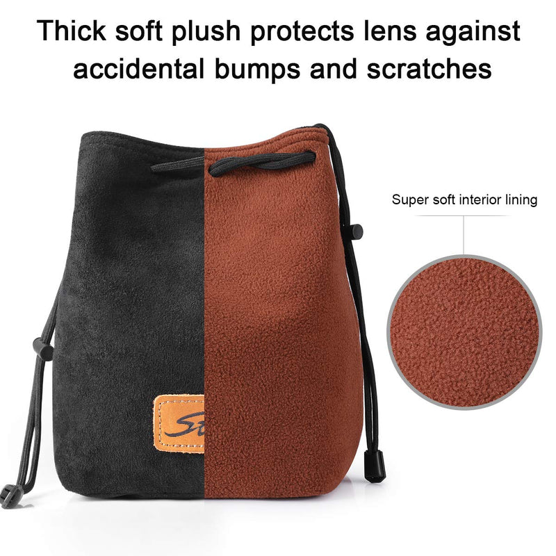 S-ZONE Soft Camera Bag DSLR Insert Handbag Drawstring Lens Case Compatible with Canon Nikon Sony Medium Black