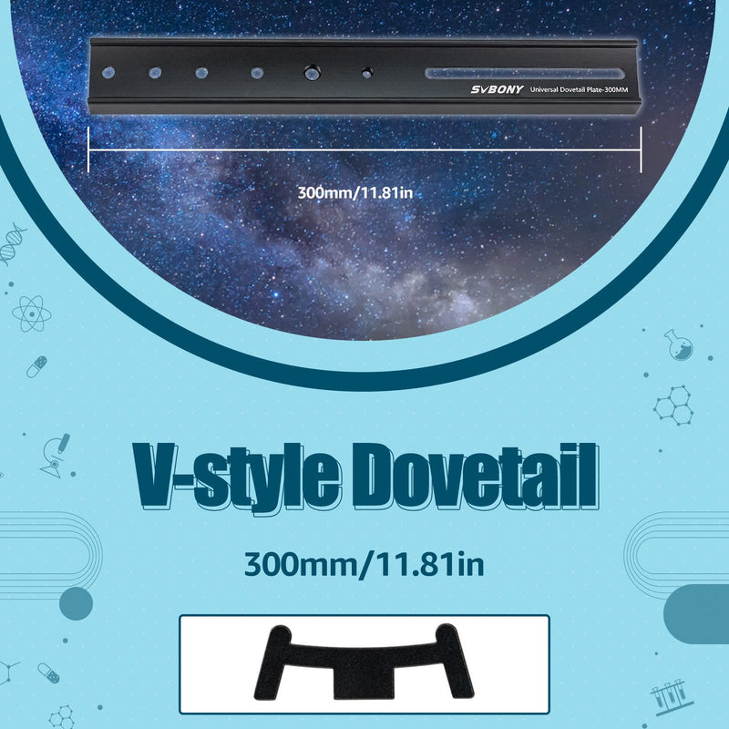 SVBONY SV219 Dovetail Mount Plate, 300mm 11.81 inches Universal Dovetail Plate Compatible with Dovetail Saddles, Telescope Accessories for OTA Equatorial Tripod Sky Astrophotography