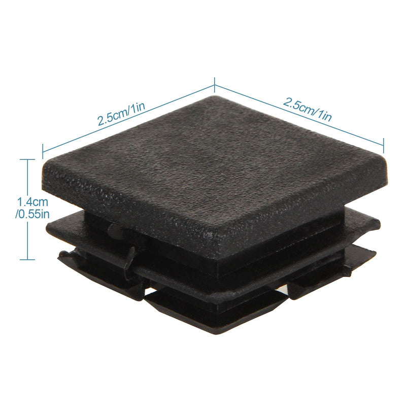 100Pack 1inch Square Tube End Caps, Black Square Plastic Plug Durable Glide Insert Pipe Covers, Small Tubing Post End Caps for Square Tubing Chair Table Stool Leg, Furniture Legs Replacement Caps