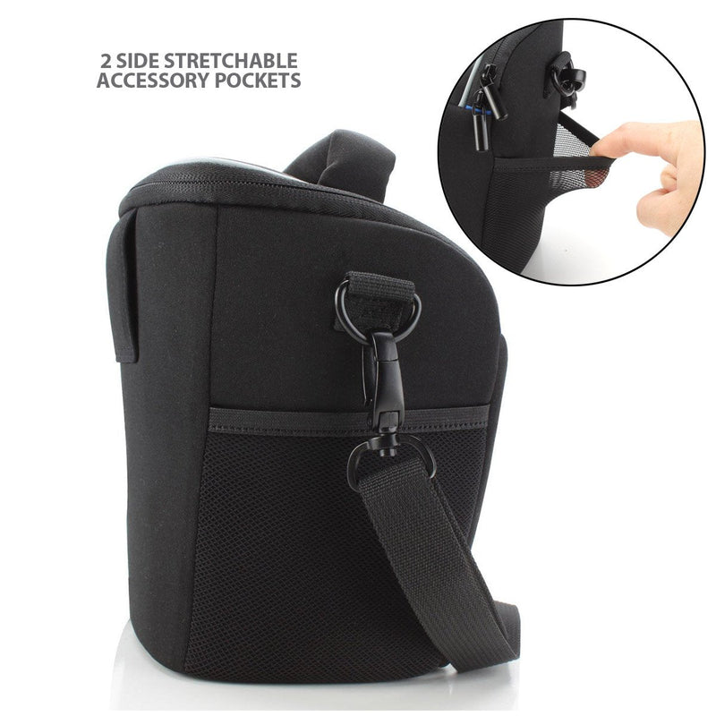 USA Gear SLR Camera Small Case Bag for Men and Women with Top Loading Accessibility, Adjustable Shoulder Sling, Padded Handle - Comfortable, Durable and Light Weight for Nikon, Canon, etc (Black) Black