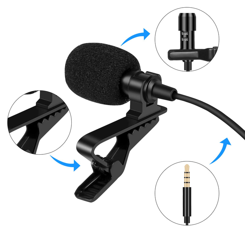 Kalawen Professional Lavalier Microphone 2 Pack, Professional Omnidirectional Condenser Mic for Android Smartphone,YouTube, Interview, Studio, Mini Microphone for YouTube Video Recording 3.5mm black