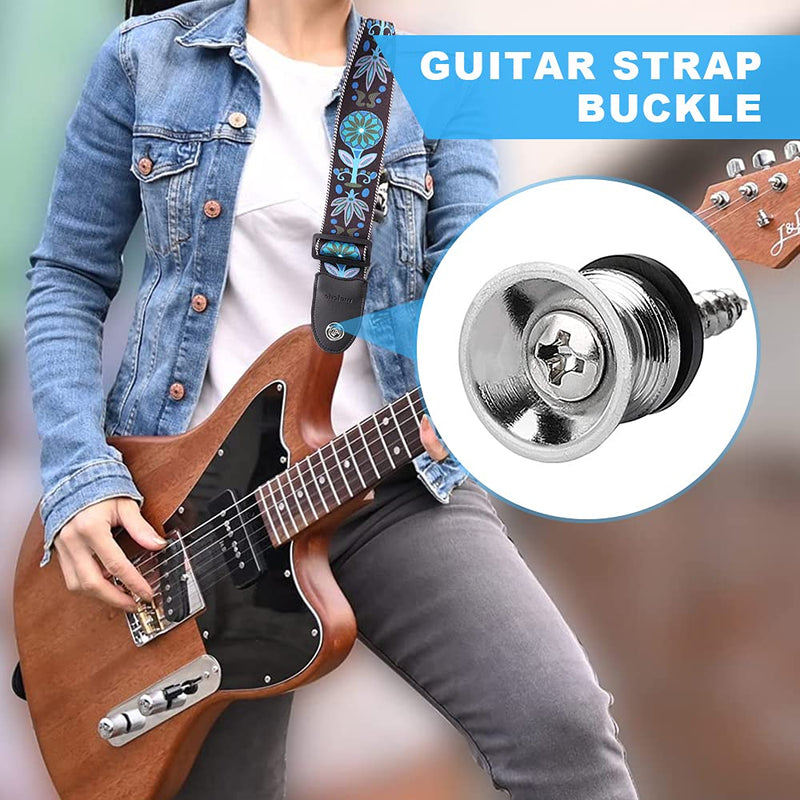 Kiptyg Guitar Strap Locks, Guitar Strap Buttons, Ukulele Strap Lock, with Screws and Rubber Pads, Suitable for Acoustic Guitar, Electric Guitar, Bass, Ukulele, etc. (9 Pieces, Gold, Silver, Black)
