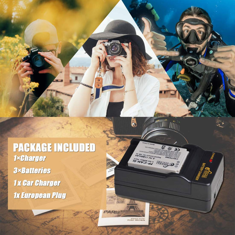 [AUSTRALIA] - NB-5L Battery (3-Pack) and Charger for Canon PowerShot S100 S110 SD700 is SD790 is SD800 is SD850 is SD870 is SD880 is SD890 is SD900 is SD950 is SD970 is SD990 is SX200IS SX210IS SX220IS 