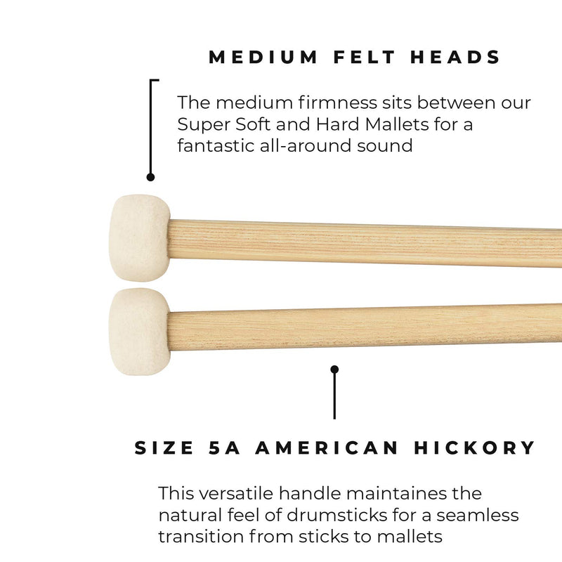 Meinl Drum Set Mallets with Medium Soft Felt Head and 5A American Hickory Handle-MADE IN GERMANY, (SB401)