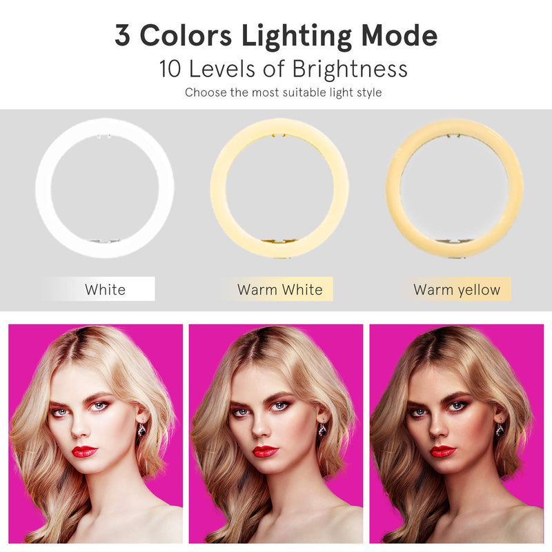 10" LED Ring Light with Stand, Remote Control &10 Brightness Level & 3 Light Modes with Phone Holder for YouTube Video Live Stream Makeup Photography and Tiktok for iPhone Android