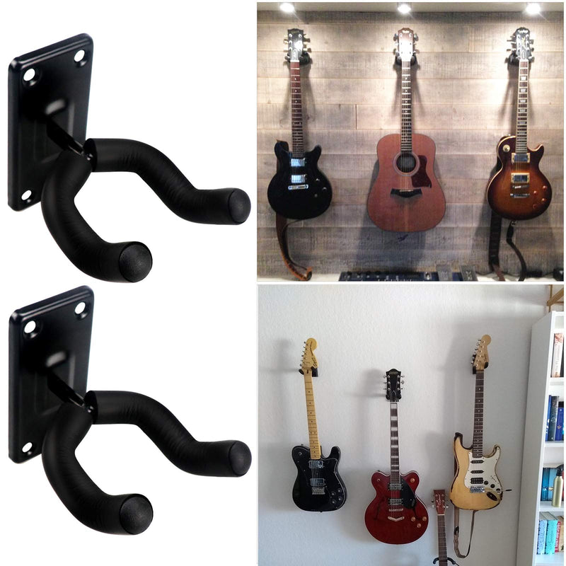 HiGift 2 Pack Guitar Wall Hanger, Guitar Stand Wall Mount Holder Metal Hangers Acoustic Electric Bass Guitar Hooks Rack Display Black