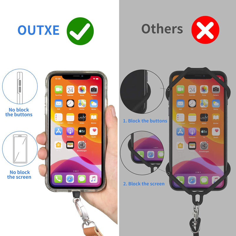 OUTXE Universal Phone Lanyard - 2× Adjustable Neck & Crossbody Lanyard, 4× Durable Patches, Nylon Cell Phone Lanyard Compatible with iPhone, Samsung Galaxy, and All Smartphones (Black + Blue Stripes) #2 Black + Blue Stripes (Panda Pads)