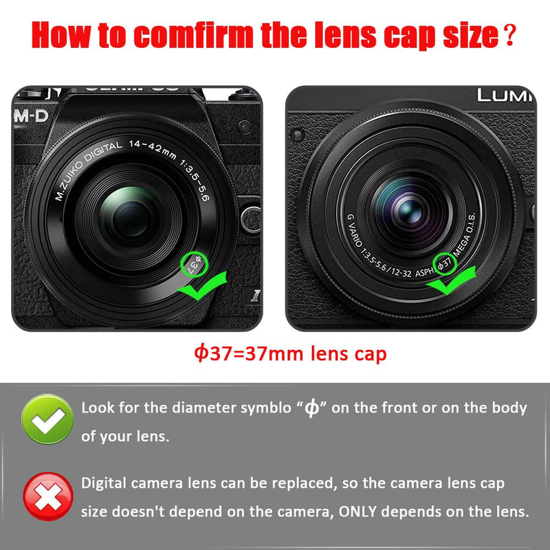 Fire-Rock 37mm Snap-On Front Lens Cap Cover Compatible For Olympus E-M10 Mark III E-PL7 With Zuiko 14-42mm Lens / Panasonic LUMIX GX85 LUMIX G 12-32mm Lens (2 PCS)