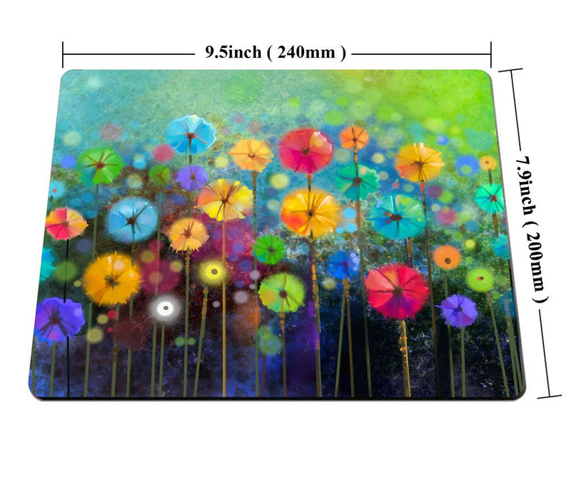 Smooffly Watercolor Nature Landscape Floral Mouse Pad, Blossom Plants Herbs Garden Scene Colorful Spring Petal Flowers Personalized Mouse Pads