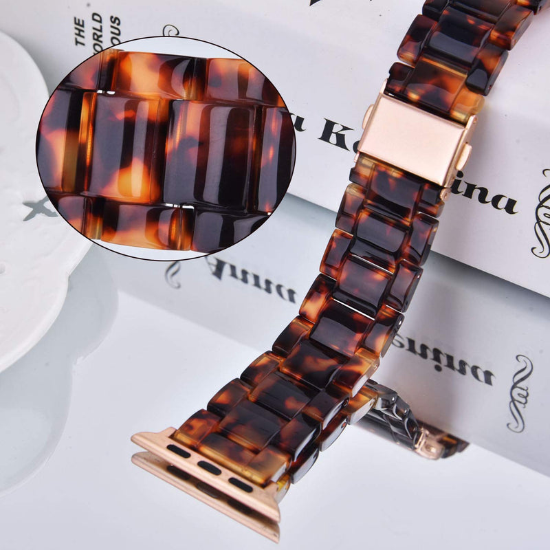 V-MORO Resin Strap Compatible with Series 6 Apple Watch Band 40mm 38mm, Women Fashion Bracelet with Stainless Steel Buckle Replacement for iWatch Series SE/5/4/3/2/1 38mm 40mm Tortoiseshell 38/40mm
