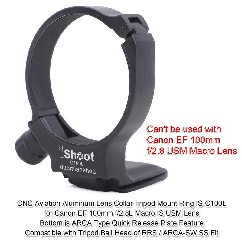 [AUSTRALIA] - Tripod Mount Ring, iShoot Lens Collar Support Compatible with Canon EF 100mm f/2.8L Macro IS USM Lens (Replace Canon Tripod Mount Ring D), Built-in ARCA Type Camera Quick Release Plate for Tripod Head 