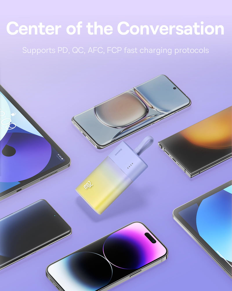 [AUSTRALIA] - Baseus Portable Charger USB C, PD 20W Power Bank Fast Charging, Portable Phone Charger Android, 5200mAh Battery Pack Built in Cables Type C Compatible with Samsung Galaxy Google Pixel, Nebula Purple 