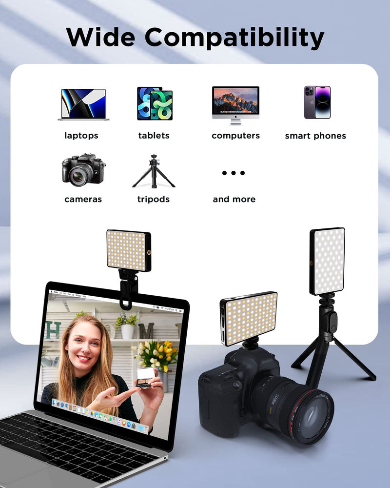 [AUSTRALIA] - LED Selfie Light, VIOK Phone Fill Light with 120 LED & 3000mAh Rechargeable, Stepless Dimmable & CRI 95+, Portable Video Light with Cold Shoe Mount for Tiktok, Vlog, Video Conference, Photography Black 