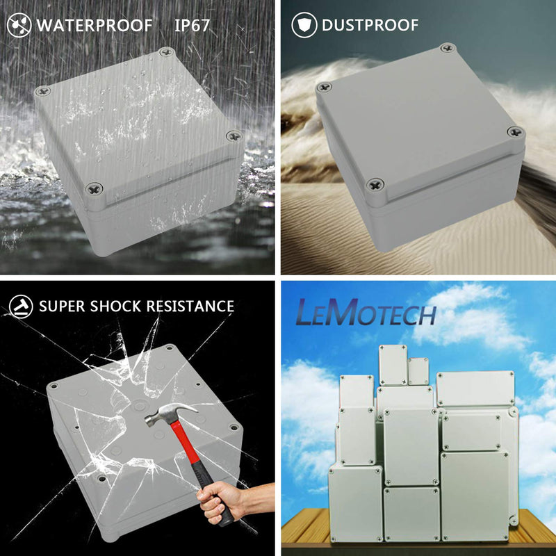 LeMotech Waterproof Dustproof IP67 Junction Box DIY Case Enclosure Gray 4.9 x 4.9 x 3 inch (125 x 125 x 75 mm) 4.9" x 4.9" x 3" Size S&M