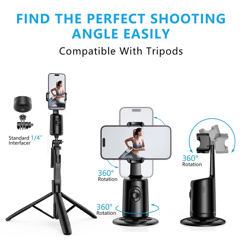 [AUSTRALIA] - Auto Face Tracking Tripod, No App, 360° Rotation Face Body Phone Camera Mount 3000mAh Rechargeable Battery Gesture Control, Smart Shooting Holder for Vlog, Streaming, Video, Tiktok- Black 