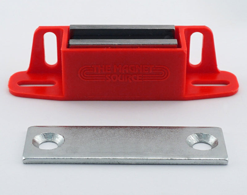 Master Magnetics 07502X2 Magnet Catch, Universal Latch with Strike-Plate, 2-Way Mounting Red, 4.25" Length, 0.938" Width, 1.125" Height, 50 Pounds (Pack of 2)