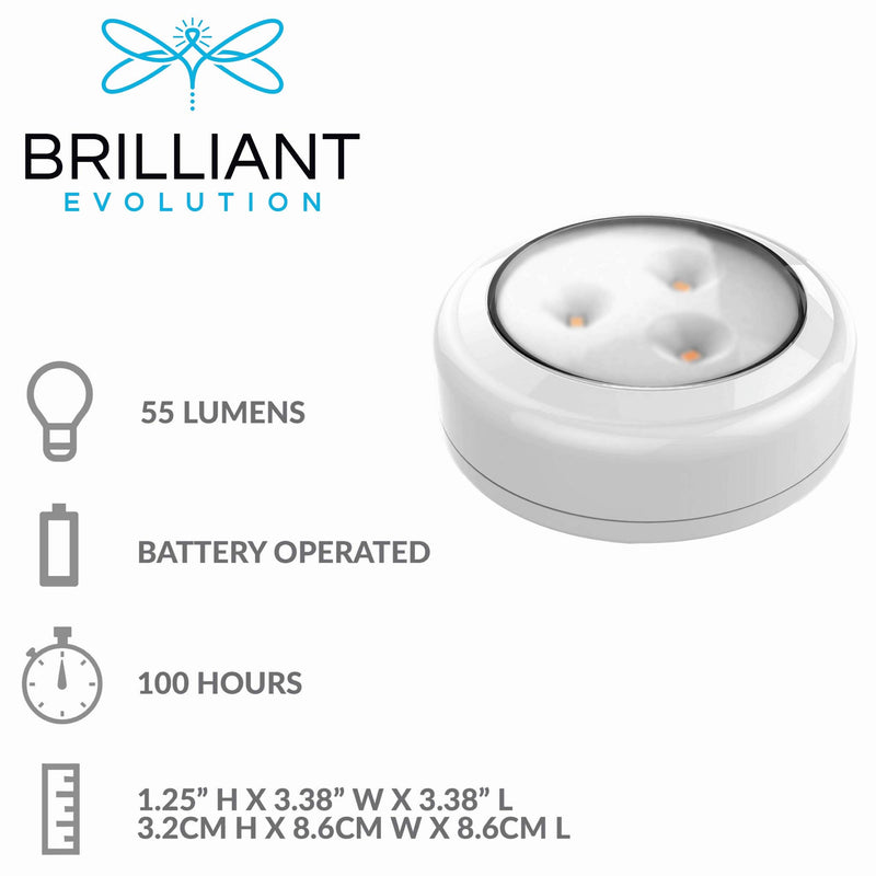 Brilliant Evolution BRRC133 Wireless LED Puck Light 3 Pack | LED Under Cabinet Lighting | Closet Light | Battery Powered Lights | Under Counter Lighting | Stick On Lights